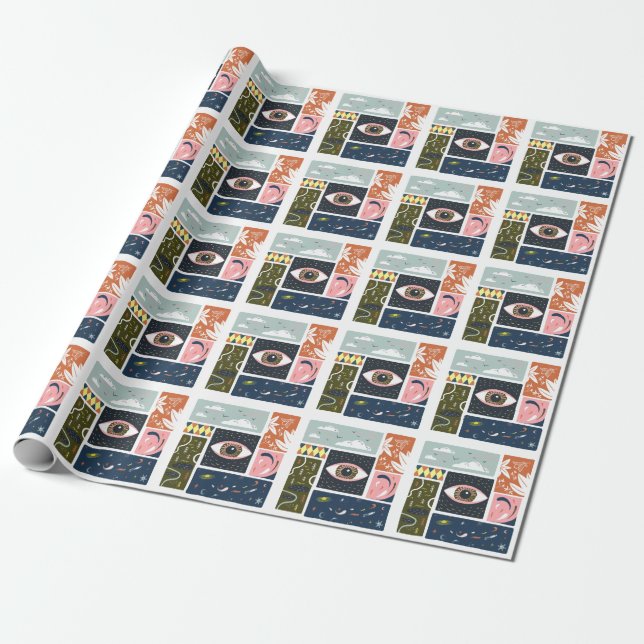 Comic Nature Space: Autumn Illustration Wrapping Paper (Unrolled)