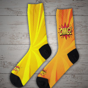 Comic Orange OMG Yellow WOW Socks
