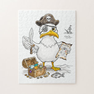 Comic Pirate Bird Treasure Hunt Jigsaw Puzzle