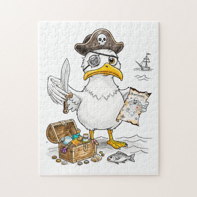 Comic Pirate Bird Treasure Hunt Jigsaw Puzzle (Vertical)