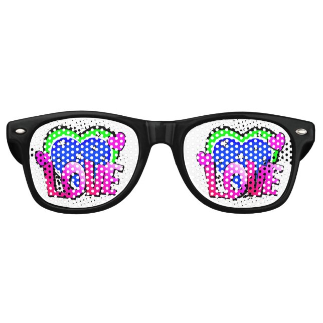 Comic Pop Art Blue Purple LOVE Novelty Funny Joke  Retro Sunglasses (Front)