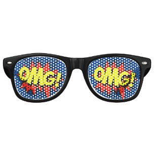 Comic Pop Art Blue Red Yellow OMG Novelty Fun Joke Retro Sunglasses