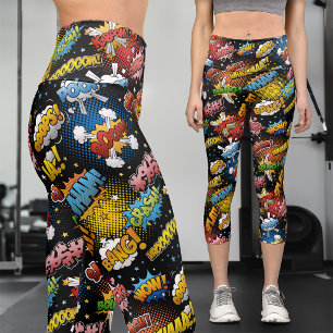 Comic Pop Art Cartoon Super Hero Capri Leggings