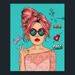 Comic Pop Art Girl Poster<br><div class="desc">This stunning piece of art depicts a girl in a pink dress and large heart shaped shades. Perfect for birthday gifts,  holiday presents and house warming gifts. This poster art is a great wall decor option for your home,  office,  work,  living room,  kitchen,  dining room,  bedroom and bathroom.</div>