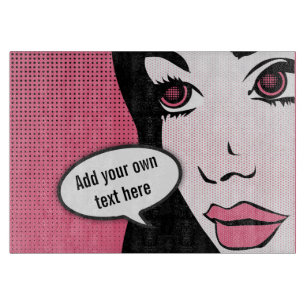 Comic Pop Art of Woman's Face Custom Speech Bubble Cutting Board