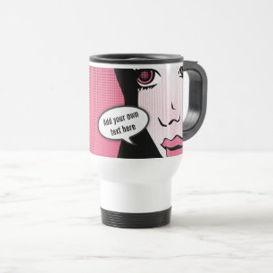 Comic Pop Art of Woman's Face Custom Speech Bubble Travel Mug