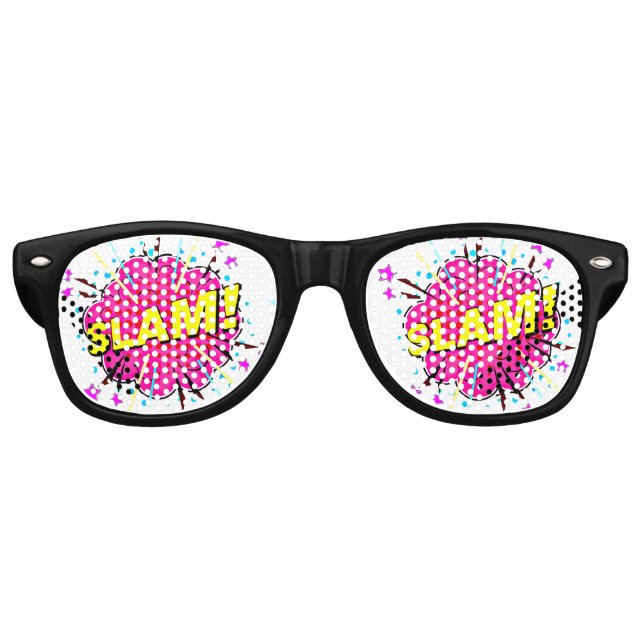 Comic Pop Art Pink Yellow SLAM Novelty Funny Joke  Retro Sunglasses (Front)