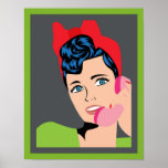 Comic Pop Art Poster<br><div class="desc">Comic Pop Art Poster with Woman on the Phone,  Vintage Lady with Bow,  Green and Gray Border, </div>