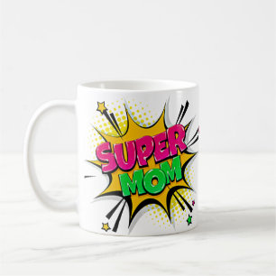 Comic Pop Art Purple Green Yellow SUPER MOM Funny Coffee Mug