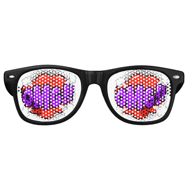 Comic Pop Art Red Purple OMG Novelty Funny Joke Retro Sunglasses (Front)