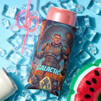 Comic Pop Art Space BBQ Galactic Grill Master Seltzer Can Cooler