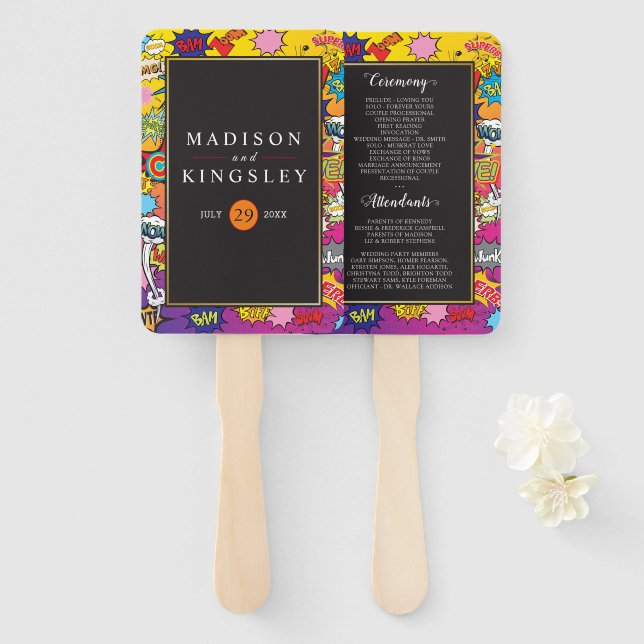 Comic Pop Art Speech Bubble Wedding Hand Fan (Front and Back)