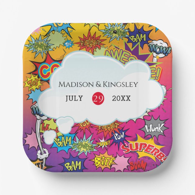 Comic Pop Art 💥🎨 Wedding Graffiti Paper Plate (Front)