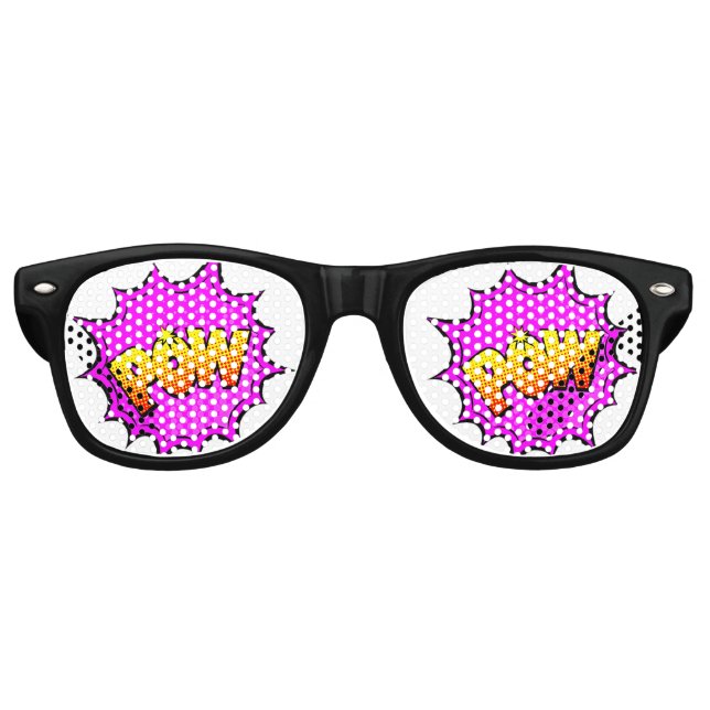 Comic Pop Art Yellow Purple POW Novelty Funny Joke Retro Sunglasses (Front)