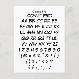Comic Pro - Zazzle Font Sampler Sheet Postcard
