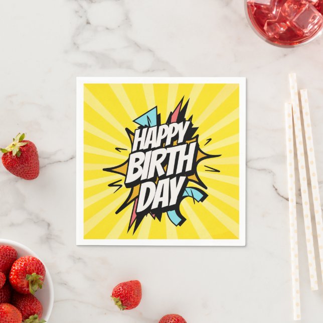 Comic Retro Happy Birthday! Napkin (Insitu)
