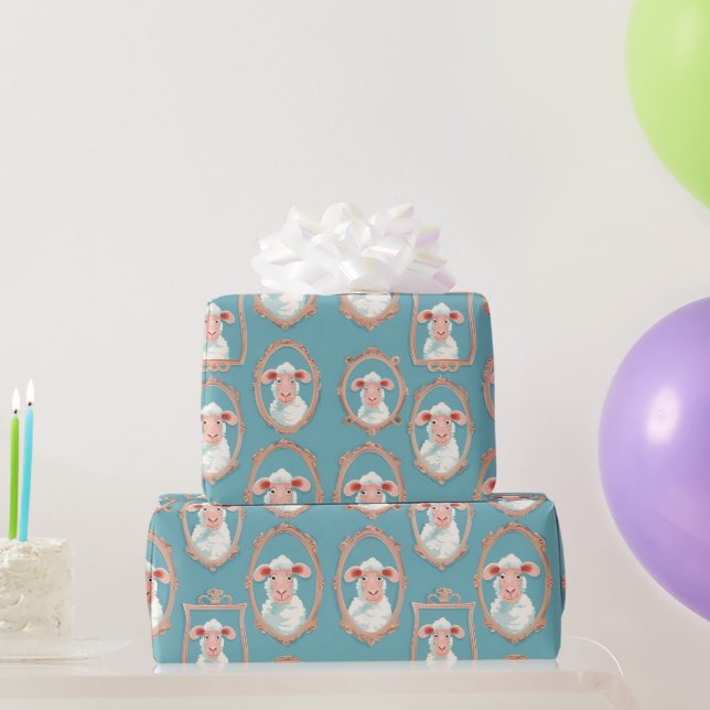 Comic sheep in frames wrapping paper (Party Gifts)