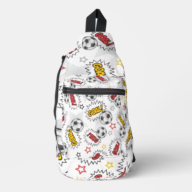 Comic Soccer Goal Pattern – Retro Sports Sling Bag (Front)