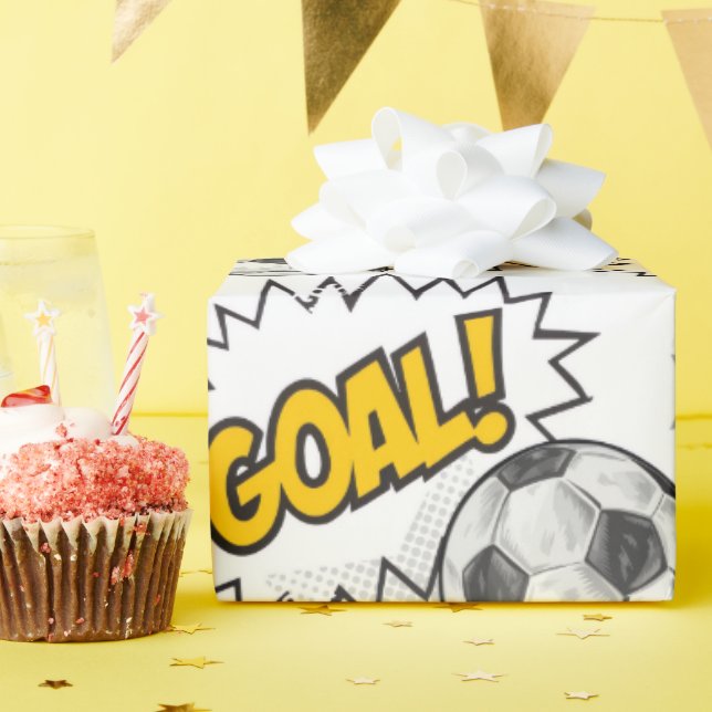Comic Soccer Goal Pattern – Retro Sports Wrapping Paper (Birthday Party)