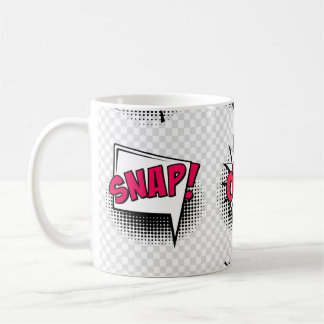 Comic speech bubbles with halftone shadow and text coffee mug