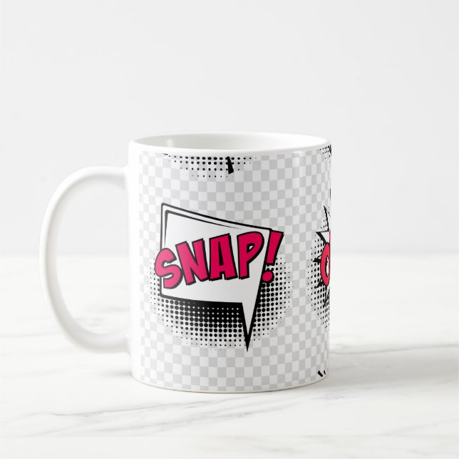 Comic speech bubbles with halftone shadow and text coffee mug (Left)
