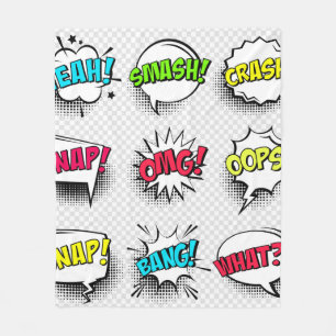 Comic speech bubbles with halftone shadow and text fleece blanket