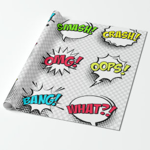 Comic speech bubbles with halftone shadow and text wrapping paper