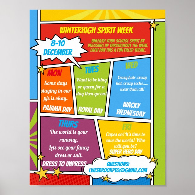 COMIC Spirit week school flyer SUPER HERO Poster (Front)