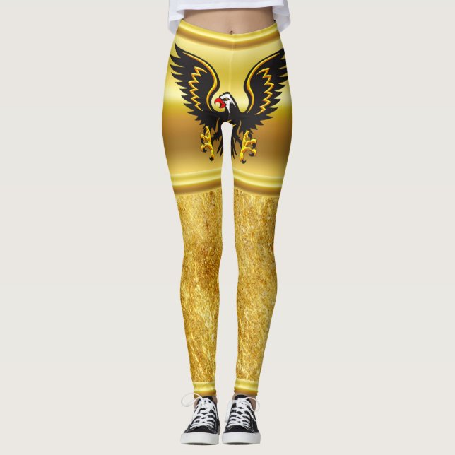 Comic strip Black and Gold eagle with gold foil Leggings (Front)