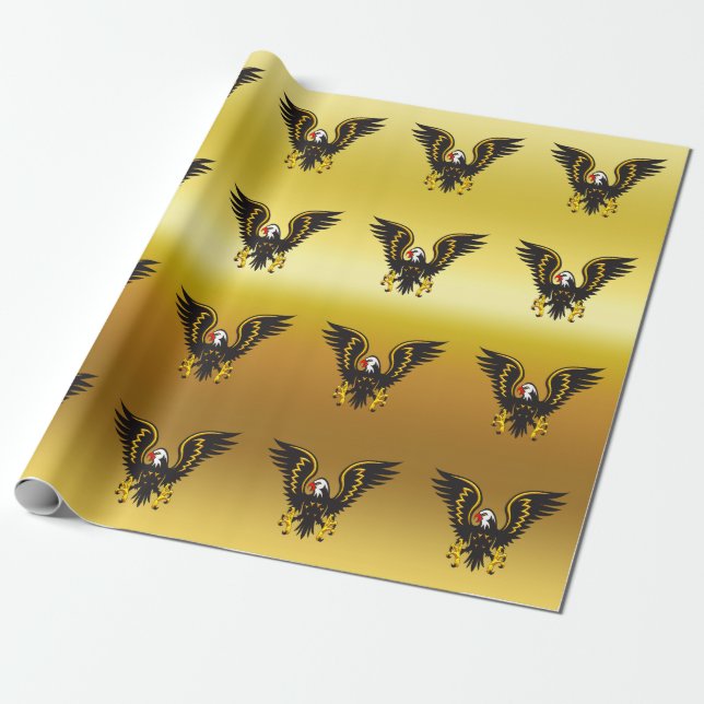Comic strip Black and Gold eagle with gold foil Wrapping Paper (Unrolled)
