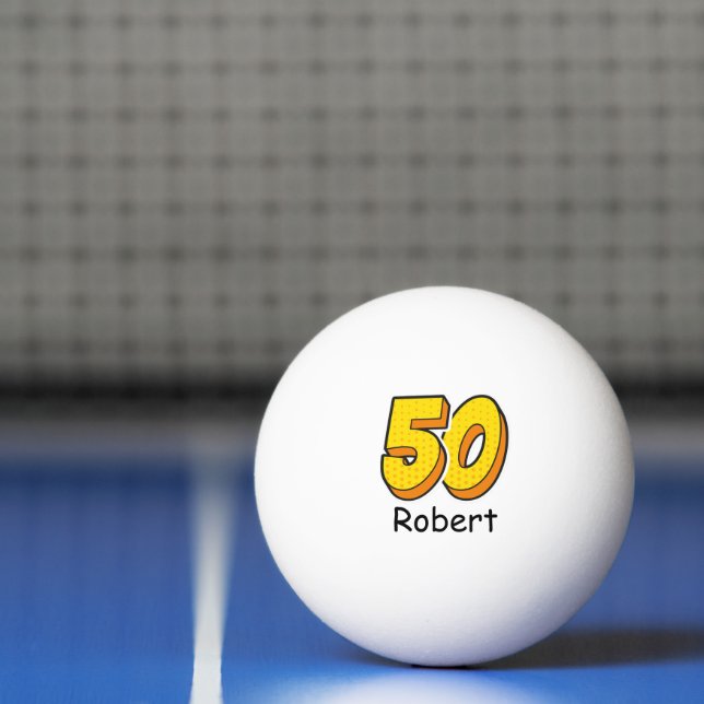 Comic Style 50th Birthday Golfer Gift – Funny Ping Pong Ball (Net)