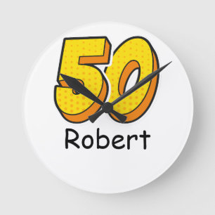 Comic Style 50th Birthday Golfer Gift – Funny Round Clock
