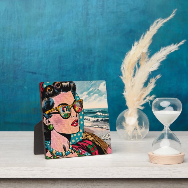 Comic Style Art | Woman Watching Hula Dancer Plaque (Insitu)