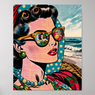 Comic Style Art   Woman Watching Hula Dancer Poster