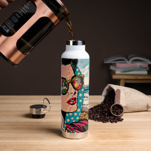 Comic Style Art Woman Watching Hula Dancer Water Bottle