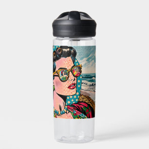 Comic Style Art Woman Watching Hula Dancer Water Bottle