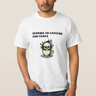 Comic-Style Black and White Skull with Flames in C T-Shirt