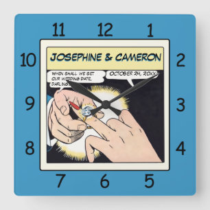 Comic Style Bling Ring Wedding Clock Blue