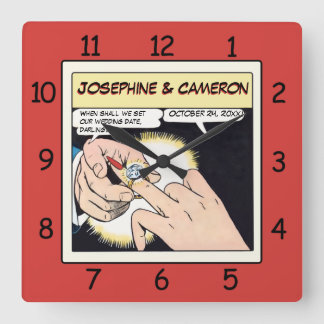 Comic Style Bling Ring Wedding Clock Red