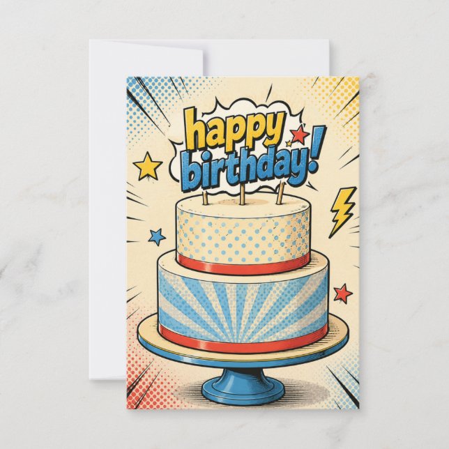 comic style cake birthday greeting card  (Front)