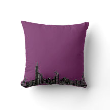 Comic Style City Skyline Throw Pillow
