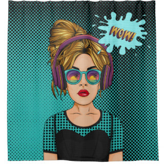 comic style, comic style pop Art Girls Shower Curtain