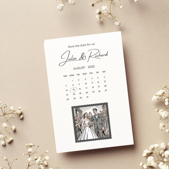 Comic Style Couple Drawing Save The Date Invitation (Creator Uploaded)