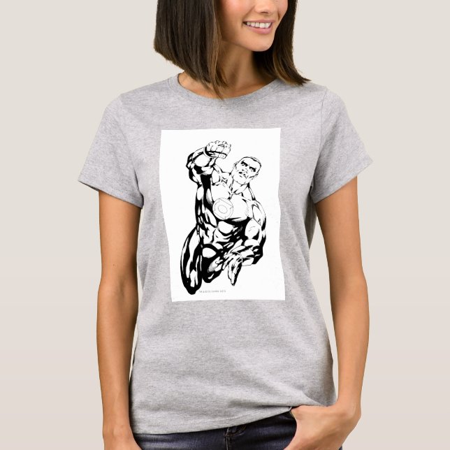 Comic Style - Flying Up, Black and White T-Shirt (Front)