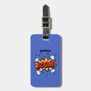 Comic style fun boom typography pop art luggage tag