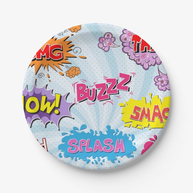 Comic Style Girly Super Hero Design Paper Plate (Front)