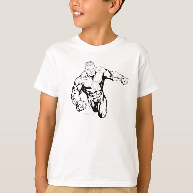 Comic Style - Green Lantern, Black and White T-Shirt (Front)