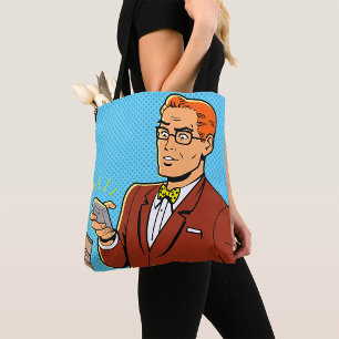 Comic Style Man Looking At Mobile Phone Tote Bag