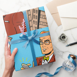 Comic Style Man Looking At Mobile Phone Wrapping Paper