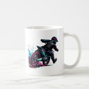 Comic Style Motocross Rider Mud Splash Coffee Mug